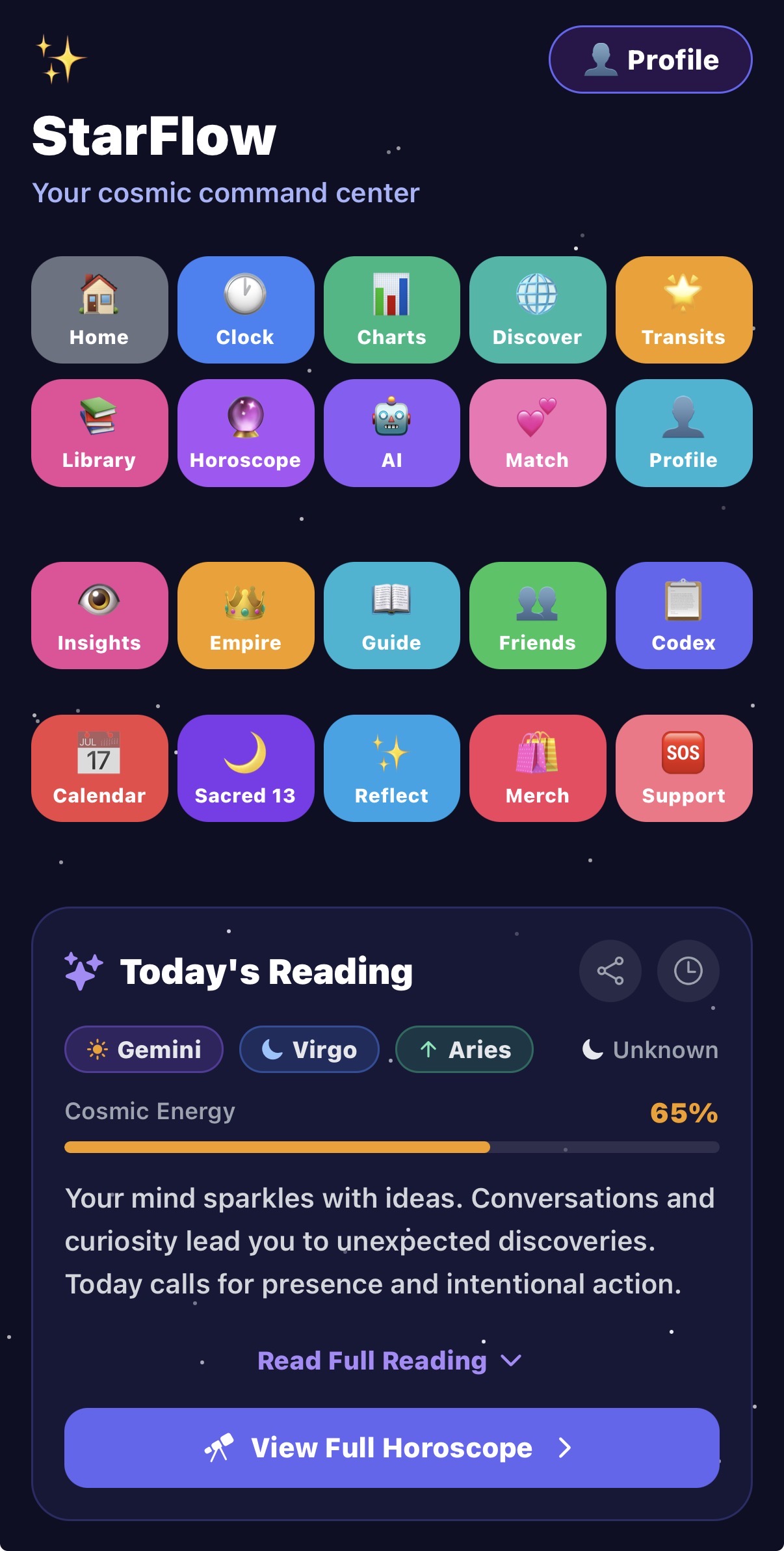 StarFlow Home Screen
